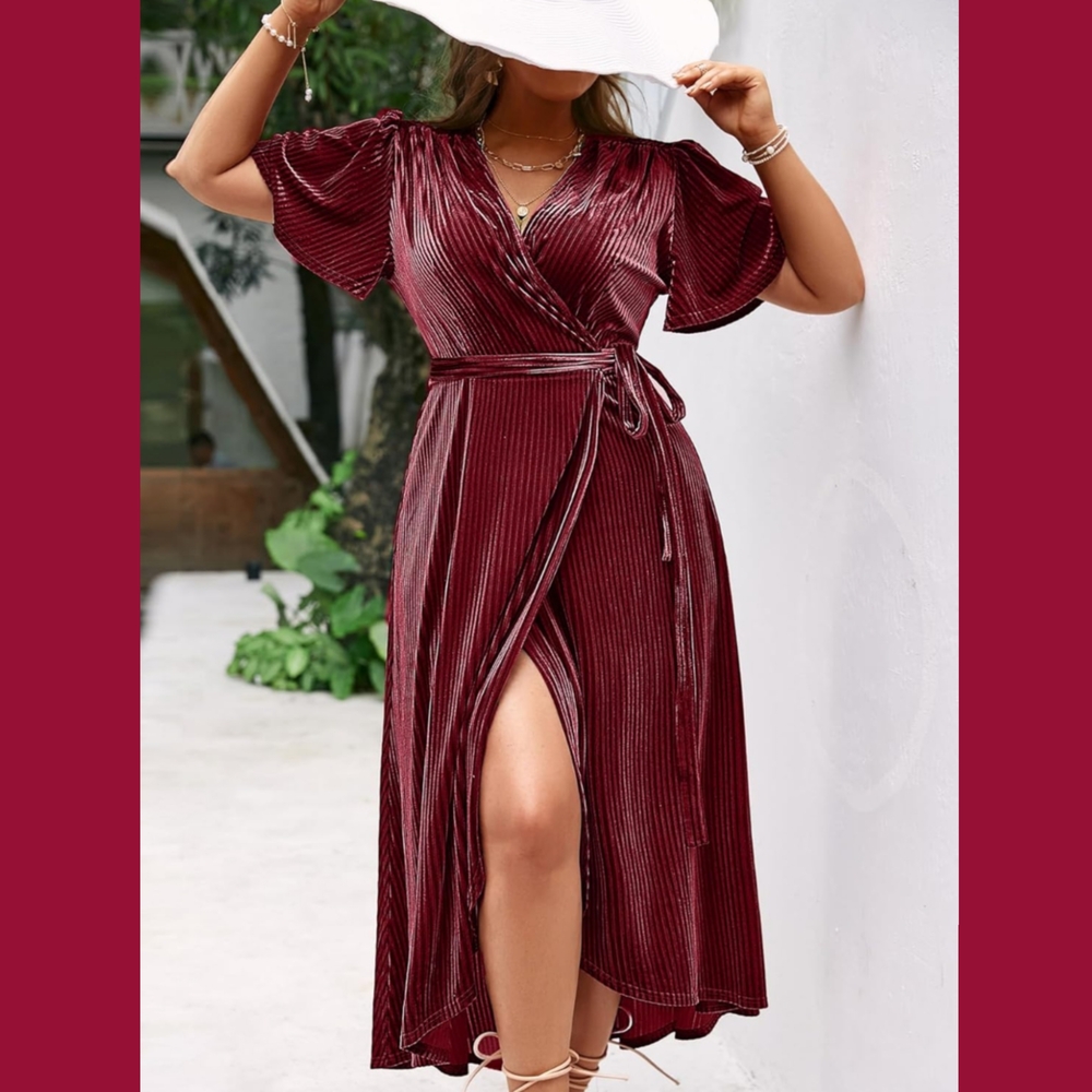 Velvet Burgundy Wrap Dress